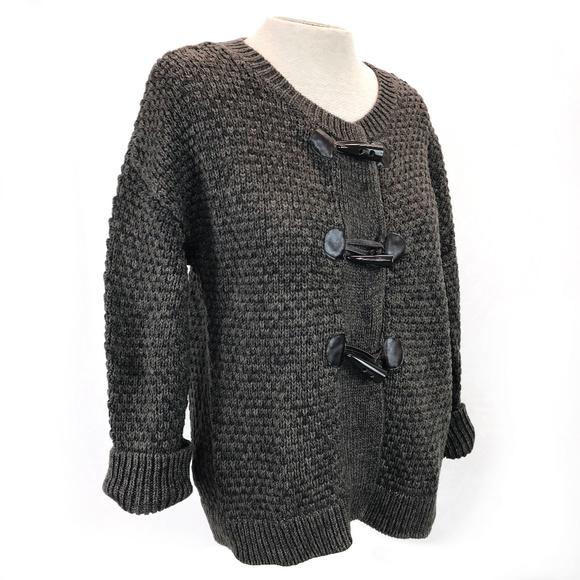 Caslon Brown Chunky Knit Toggle Cotton Sweater M - Picture 3 of 5